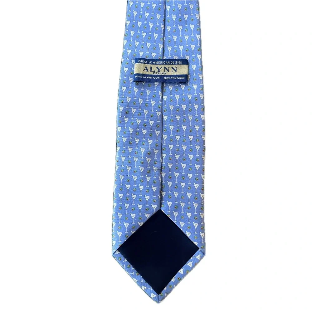 Vintage Silk Tie Light Blue Martini Glass Olive Cocktail Party Necktie Fun Funky